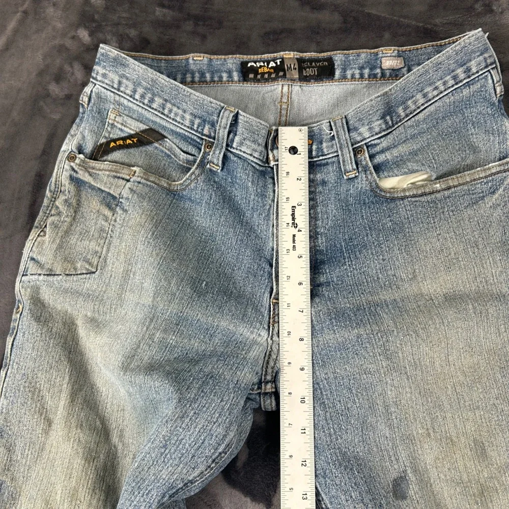 Ariat Rebar M4 Relaxed Boot Jeans Mens 33x32 Blue Light Wash Distressed Workwear